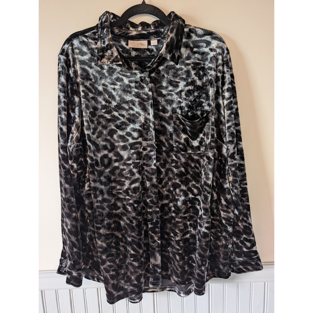Belle Kim Gravel Top Women 1X Leopard Velvet Burnout Whimsy Witchy Shirt Tunic